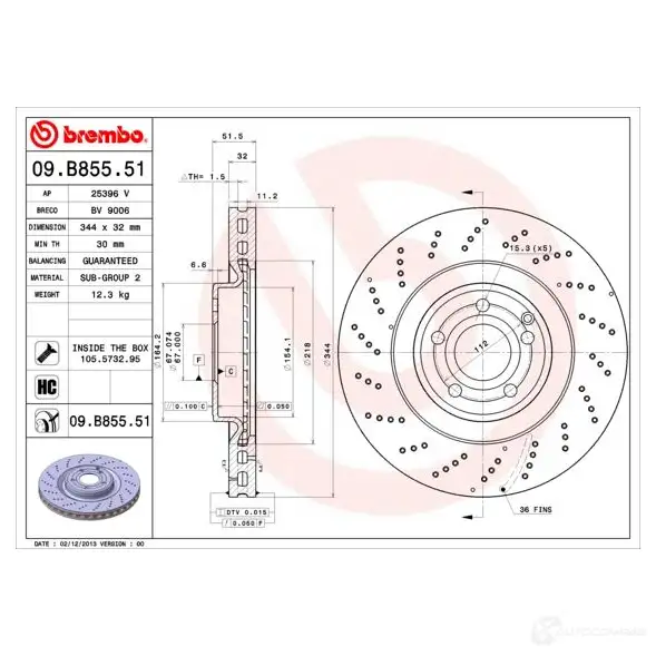 Тормозной диск BREMBO 791673 09.B855.51 8020584037188 V4Q8 7 изображение 5