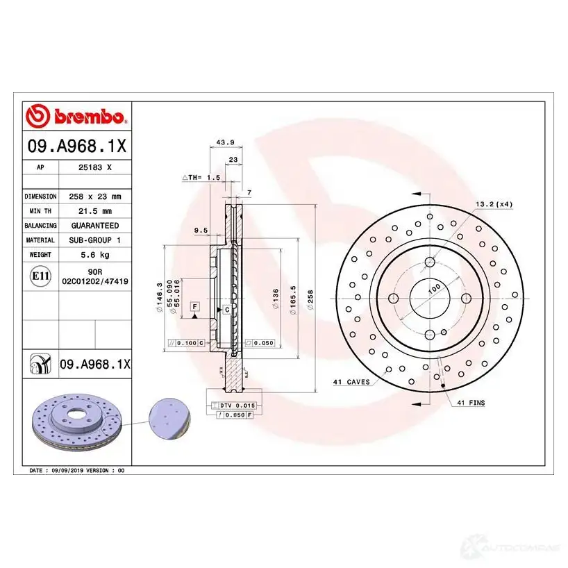 Тормозной диск BREMBO 1438329800 MSMXT K 09.A968.1X изображение 0