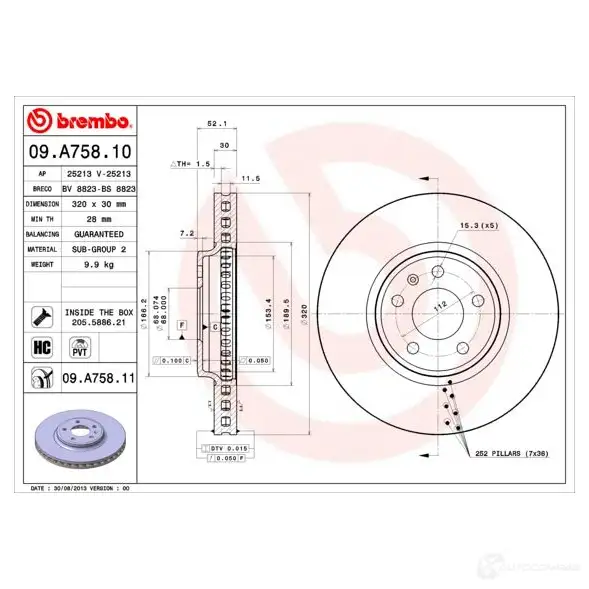 Тормозной диск BREMBO 8020584026083 791427 09.A758.11 TXDH6 53 изображение 3