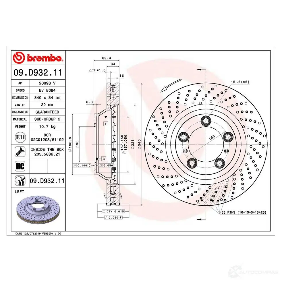 Тормозной диск BREMBO 1N ZV7 1438329841 09.D932.11