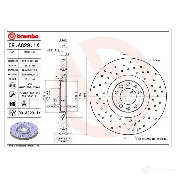 Тормозной диск BREMBO 8020584220665 WB4PX M 09a8291x 1210321807 - Изображение 1
