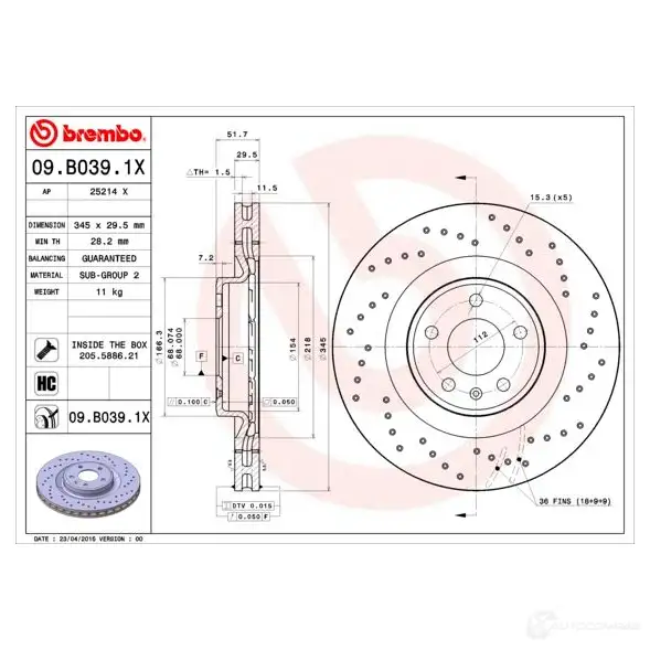 Тормозной диск BREMBO 3DD R9NO 8020584217634 791514 09.B039.1X изображение 5