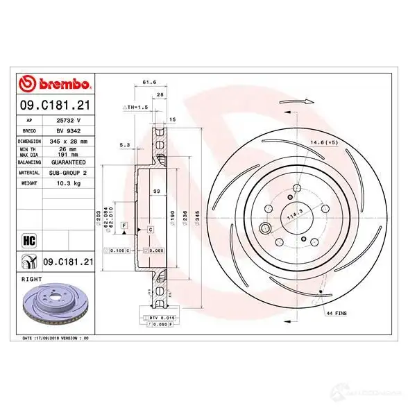 Тормозной диск BREMBO 8020584232460 8ZBL Z 09.C181.21 1424903818 - Изображение 1