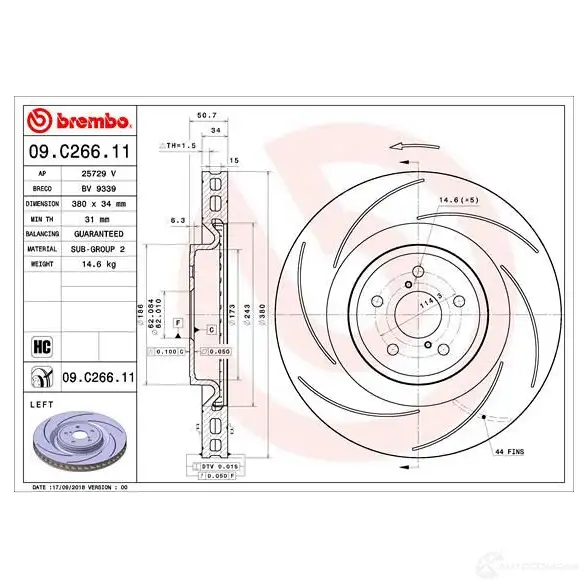 Тормозной диск BREMBO Q5Q MQ 8020584232439 1424903819 09.C266.11 изображение 1