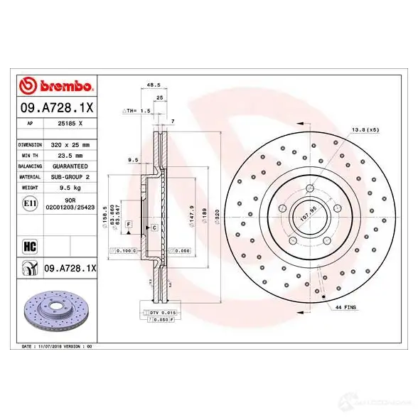 Тормозной диск BREMBO 3NV WYG 1210321567 8020584032756 09.A728.1X изображение 6