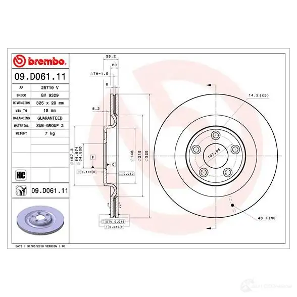 Тормозной диск BREMBO 09.D061.11 F1AK 2 1422939147 - Изображение 1