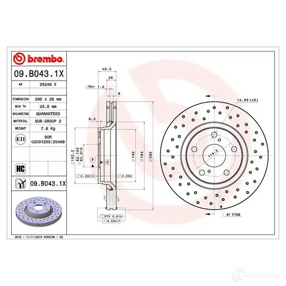Тормозной диск BREMBO JIL YCN 1422939193 8020584226766 09b0431x изображение 0