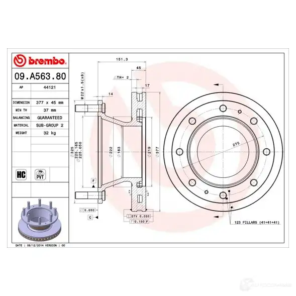 Тормозной диск BREMBO 791347 09a56380 8020584037171 LIO1 6 - Изображение 1