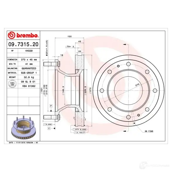 Тормозной диск BREMBO 09731520 790472 8020584731529 Z 15V6