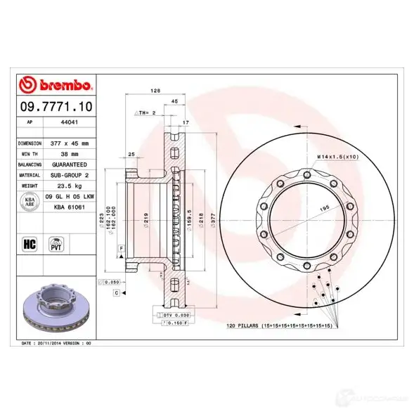 Тормозной диск BREMBO VTK6DN K 8020584777114 09777110 790539 изображение 0