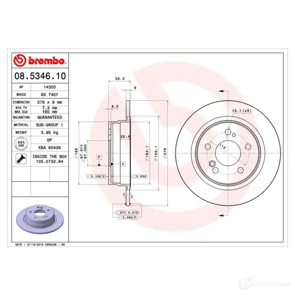 Тормозной диск BREMBO 08.5346.10 NR6 VL 789239 8020584534618 изображение 0