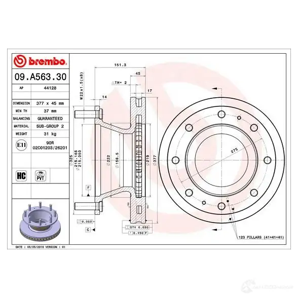 Тормозной диск BREMBO 09.A563.30 1198074968 8020584222614 FZK AWZ - Изображение 1