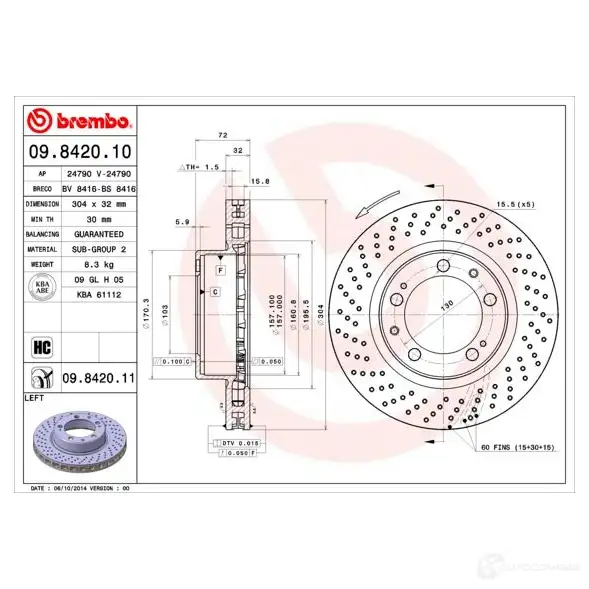 Тормозной диск BREMBO 09842010 790654 8020584842010 UFD 1EV изображение 1