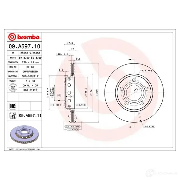 Тормозной диск BREMBO SE FJFGM 791350 09.A597.11 8020584018989 изображение 1