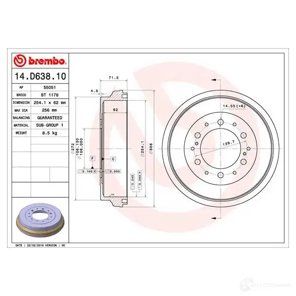 Тормозной барабан BREMBO 14.D638.10 IG EM3I4 1438360033