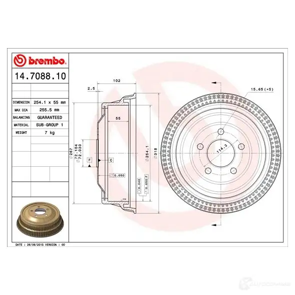 Тормозной барабан BREMBO 791988 KCX4AM 8 14708810 изображение 0