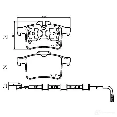 Тормозные колодки дисковые, комплект BREMBO 25114 P 36 034 22 021 800256 - Изображение 1