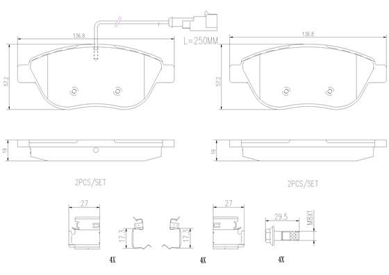 Тормозные колодки дисковые, комплект BREMBO 1439858357 WOWF N P23137N
