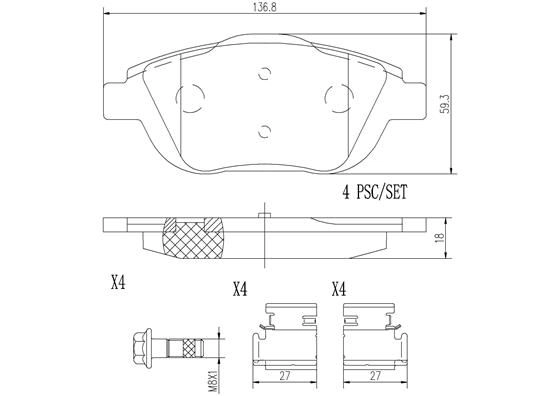 Тормозные колодки дисковые, комплект BREMBO 1439859279 UK T1B2 P61103N - Изображение 1