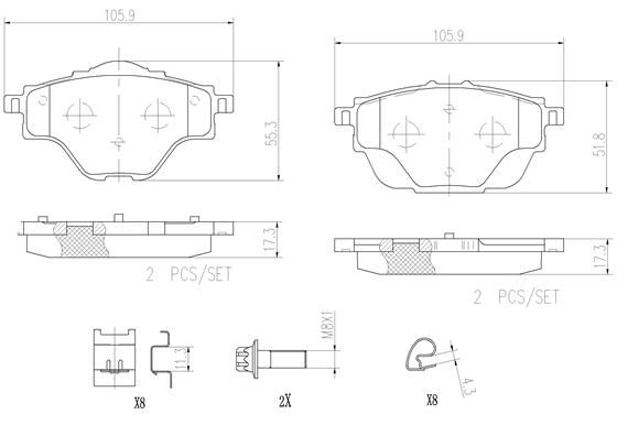 Тормозные колодки дисковые, комплект BREMBO UAX CI P61124N 1439859298