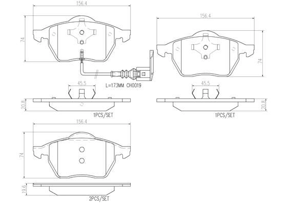 Тормозные колодки дисковые, комплект BREMBO 1439859605 TRN ZPBC P85045N