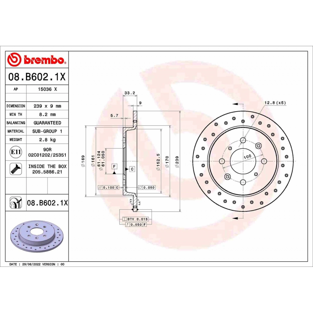 Тормозной диск BREMBO 5PKB2 8E 1440109089 08.B602.1X