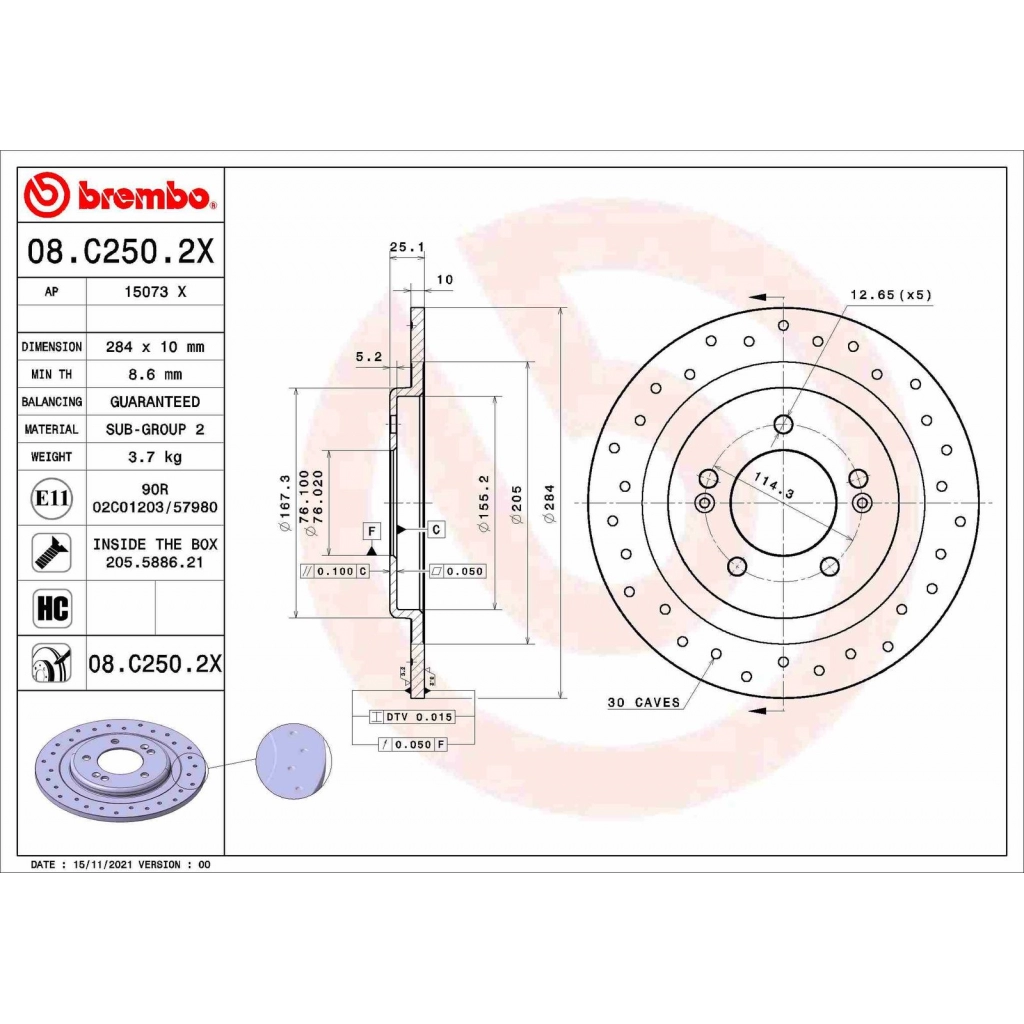 Тормозной диск BREMBO 0FWJH YJ 1440109094 08.C250.2X