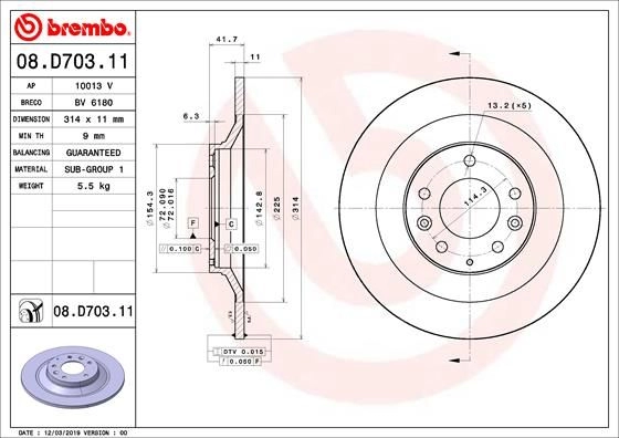 Тормозной диск BREMBO 08.D703.11 1440109110 TE7 5K5