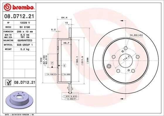 Тормозной диск BREMBO 1440109111 M3K FUD 08.D712.21 изображение 0