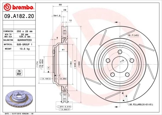 Тормозной диск BREMBO 2 69FC 09.A182.21 1440109185 изображение 0