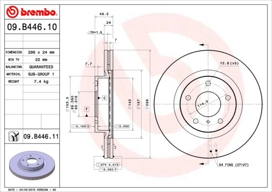 Тормозной диск BREMBO 09.B446.11 DW TRND3 1440109207 изображение 0