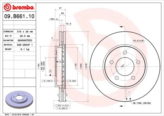 Тормозной диск BREMBO 1440109226 J HPG27 09.B661.10 изображение 0