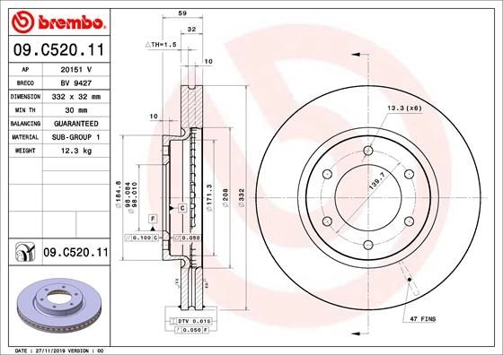 Тормозной диск BREMBO 1440109244 N VH9Z 09.C520.11