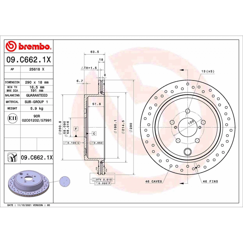 Тормозной диск BREMBO 09.C662.1X 1440109248 SSR VB