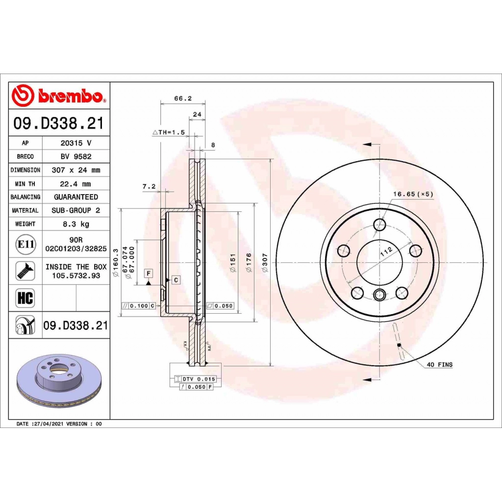 Тормозной диск BREMBO L5 CRT3 09.D338.21 1440109269