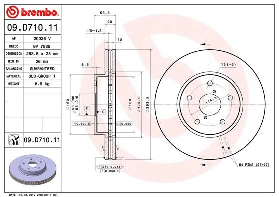 Тормозной диск BREMBO 09.D710.11 1440109296 MD 5ZEX изображение 0