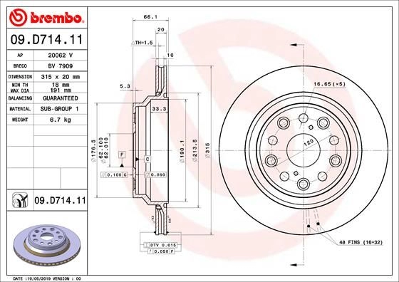 Тормозной диск BREMBO UP Z1OT 09.D714.11 1440109298