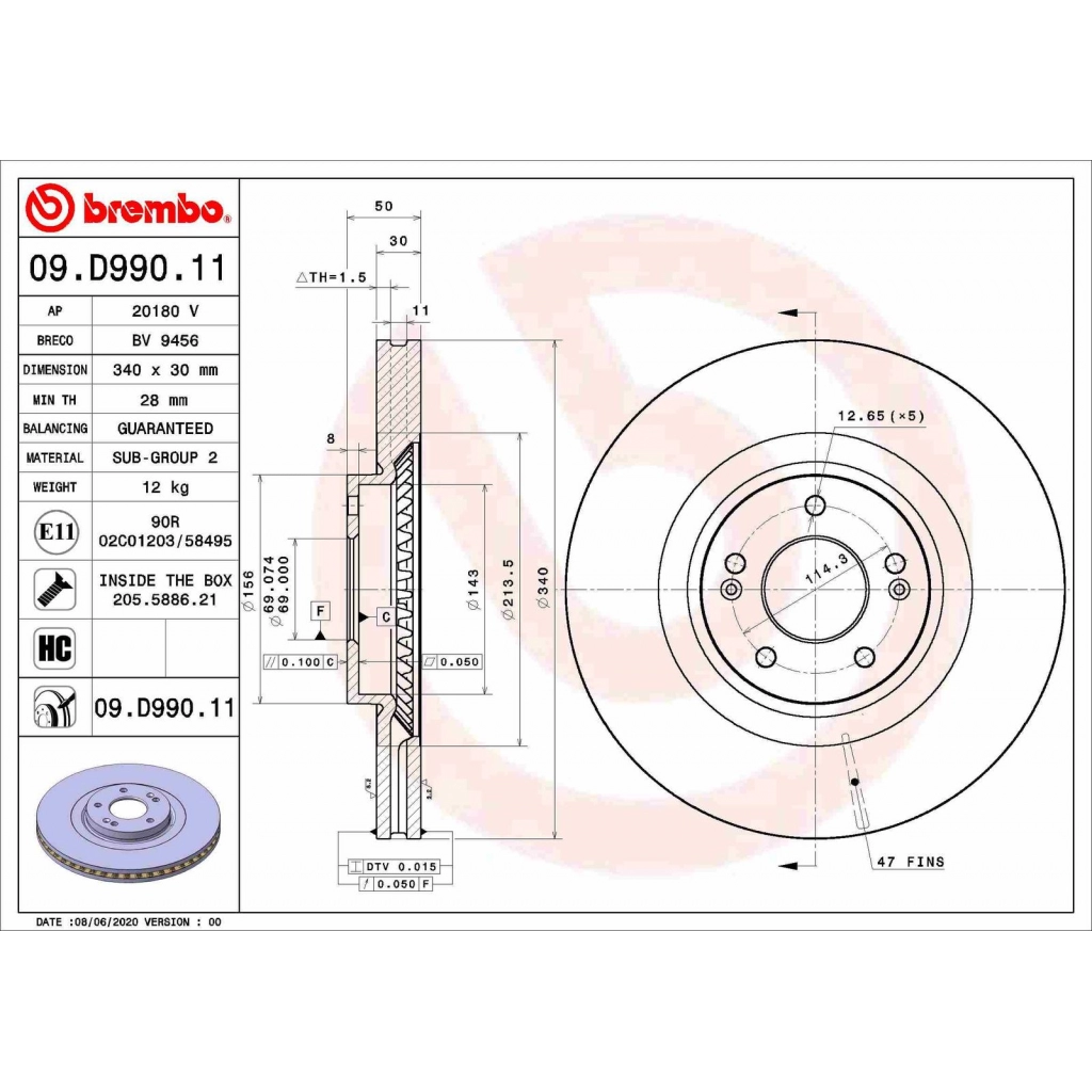Тормозной диск BREMBO 09.D990.11 1440109326 G LFPT1 - Изображение 1
