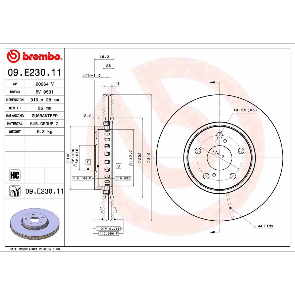 Тормозной диск BREMBO 1440109341 OF RZK2U 09.E230.11 - Изображение 1