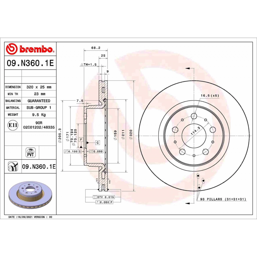 Тормозной диск BREMBO 1440109407 Z SNJ5J1 09.N360.1E изображение 0