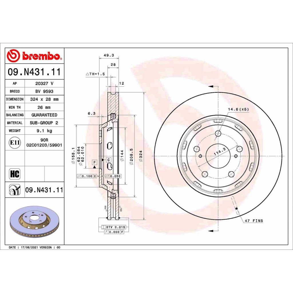 Тормозной диск BREMBO 1KE 34 09.N431.11 1440109412 изображение 0