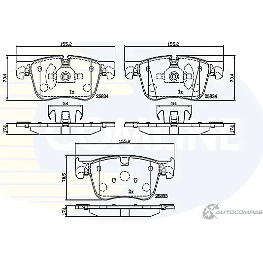 Тормозные колодки дисковые, комплект COMLINE 2917260 25833, 25834 YUTDYGH CBP02250
