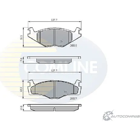 Тормозные колодки дисковые, комплект COMLINE 3JNO29W CBP0703 20887, 20888 2917420