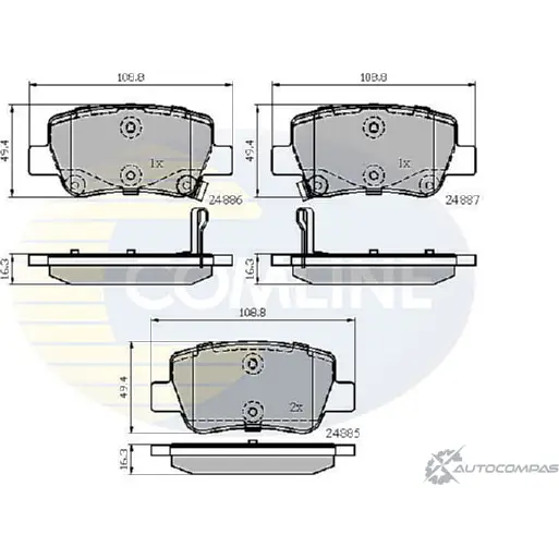 Тормозные колодки дисковые, комплект COMLINE 41W5DV CBP32026 2917903 24885, 24886, 24887
