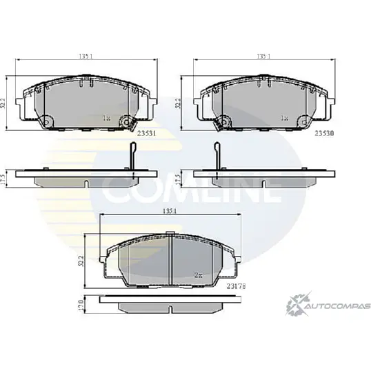 Тормозные колодки дисковые, комплект COMLINE T4UL0 2918161 23178, 23530, 23531 CBP3947
