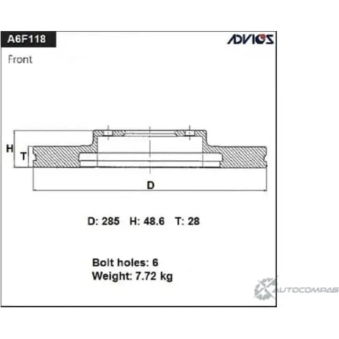 Тормозной диск передний ADVICS 'A6F118 EBGBO9 7 AG0T 1420567111 изображение 0