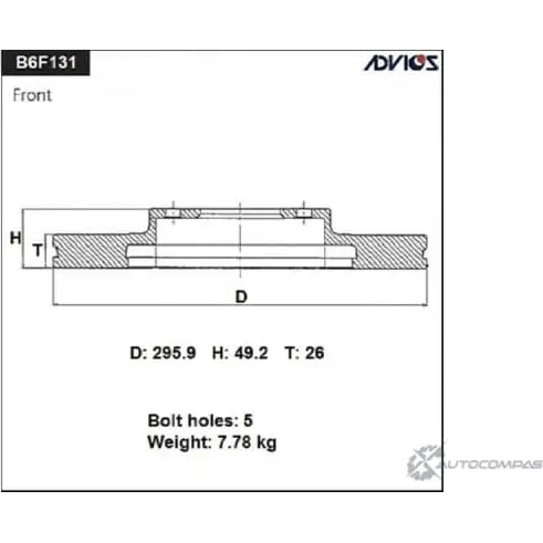 Тормозной диск передний ADVICS 8JORLE 1420568751 USA JR1 'B6F131