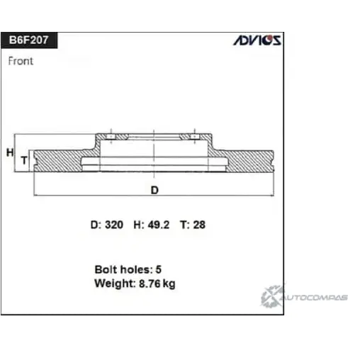 Тормозной диск передний ADVICS DMMC5 'B6F207 D VYMO21 1420570229 изображение 0