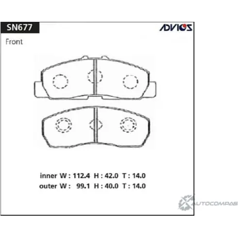 Тормозные колодки дисковые, комплект ADVICS 1422985536 SN677 P KYFYK изображение 0