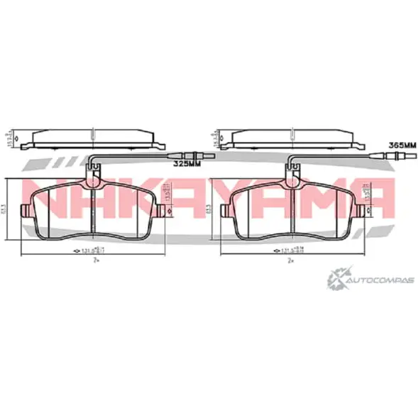 Колодки тормозные дисковые передние, комплект NAKAYAMA 1425571190 96Q2W0H F9 IJ57 HP8359NY